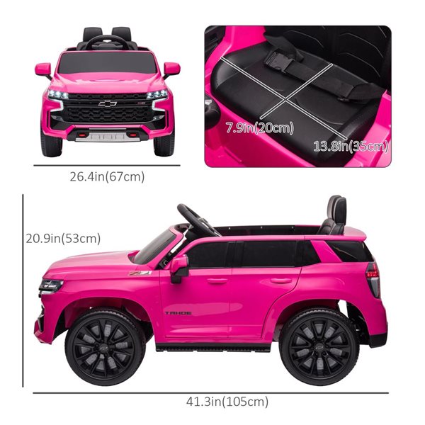 Aosom Pink 12V 3 Speeds White Licensed Chevrolet TAHOE Ride On Car with Remote Control