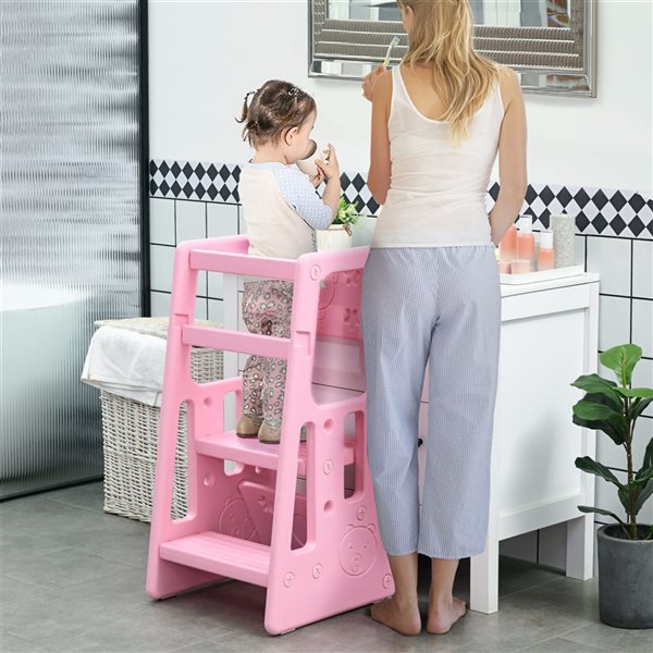 Tabouret de cuisine pour enfants 2 marches par Qaba, rose