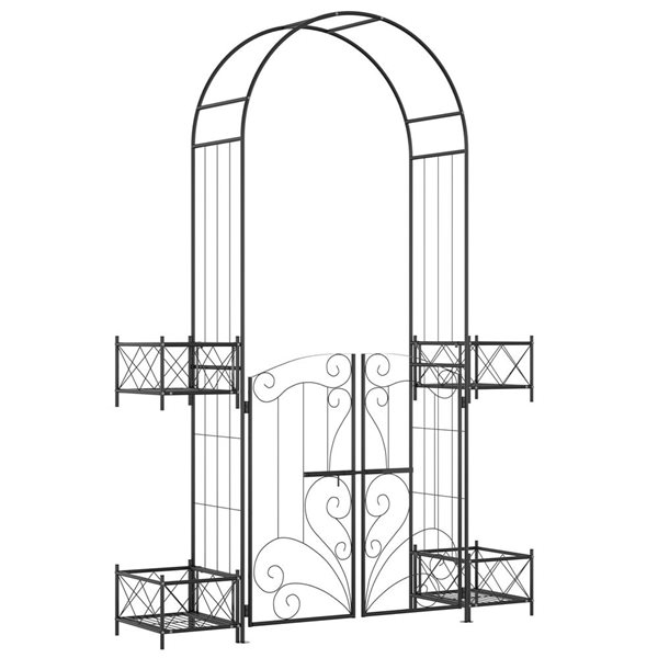 Arche De Jardin En Métal Noir 240x150x40 Cm - Support Rosiers Grimpants Avec Capuchon Protection Et Motif Torsadé