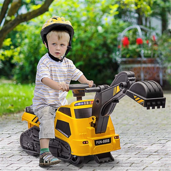 Aosom 3 in 1 Ride on Excavator Bulldozer Road Roller, No Power Pretend Play Construction with Music, for 18-48 Months, Yellow