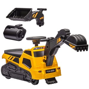 Aosom 3 in 1 Ride on Excavator Bulldozer Road Roller, No Power Pretend Play Construction with Music, for 18-48 Months, Yellow