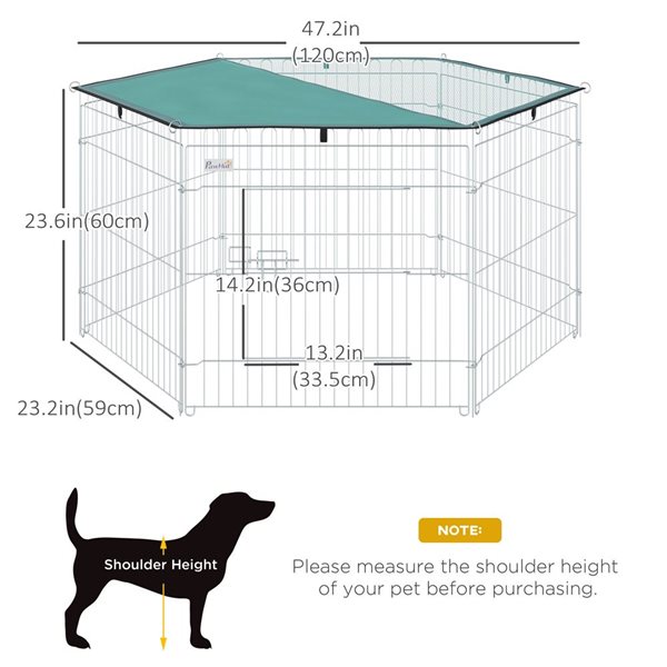 PawHut 6 Panel Black Foldable Metal Heavy Duty Dog Playpen with Door and Top Cover D06 077 RONA