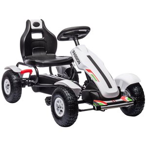 Aosom White 4 Rubber Wheels Pedal Go Kart for Kids with Adjustable Bucket