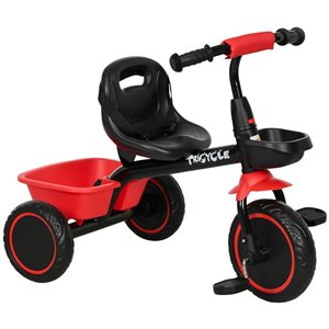 Qaba Red Toddler Bike with Adjustable Seat with Basket and Bell