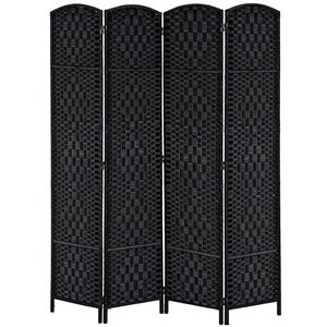 HomCom 17.7-in x 70.9-in Black Double Hinged Woven Wicker Room Divider and Privacy Screens