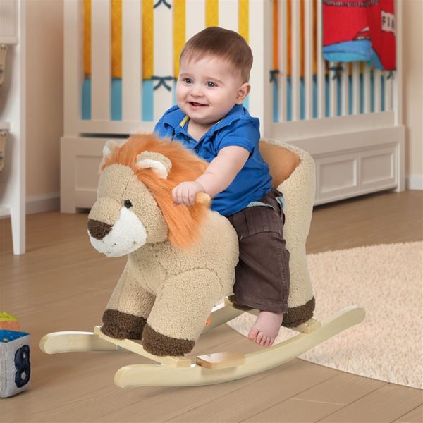 Qaba Wooden Base Lion Shaped Baby Rocker Chair with Realistic Sounds and Seat Belt