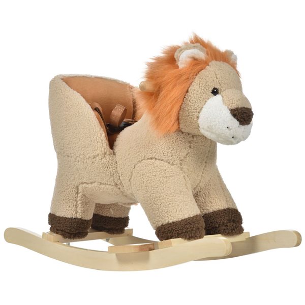 Qaba Wooden Base Lion-Shaped Baby Rocker Chair  with Realistic Sounds and Seat Belt