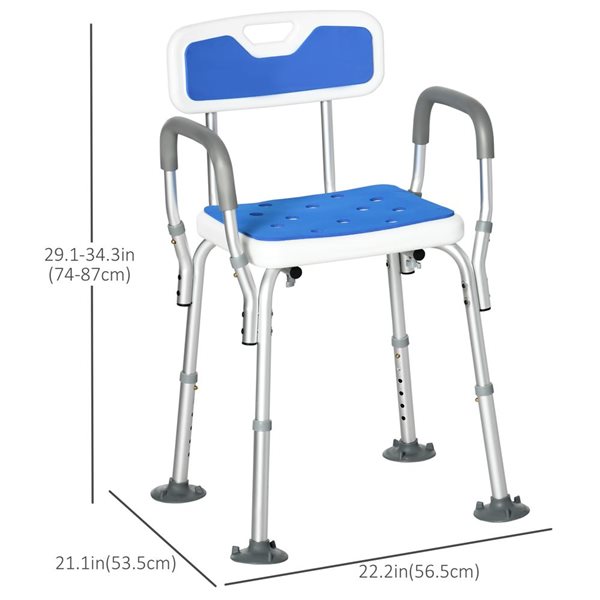 HomCom Adjustable Shower Chair with Arms Back and Padded Seat