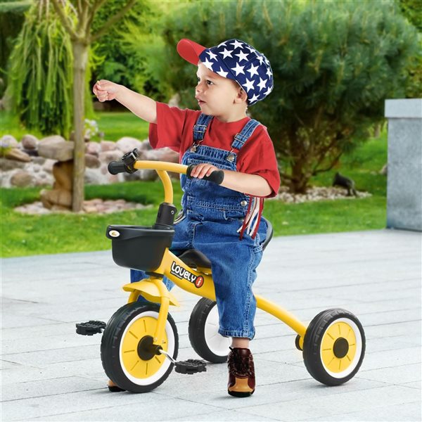 Qaba Yellow Toddler Bike with Adjustable Seat with Basket and Bell