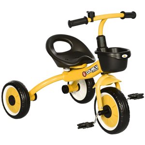 Qaba Yellow Toddler Bike with Adjustable Seat with Basket and Bell