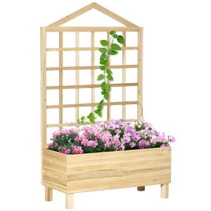 Outsunny 59-in Fir Wood Raised Garden Bed Boxes with Trellis