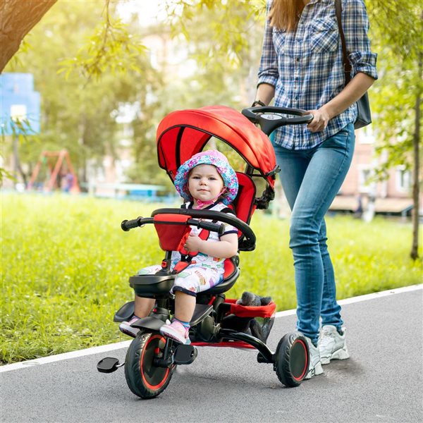 Aosom Red 6-in-1 Foldable Kids Trike with Adjustable Seat and Push Handle