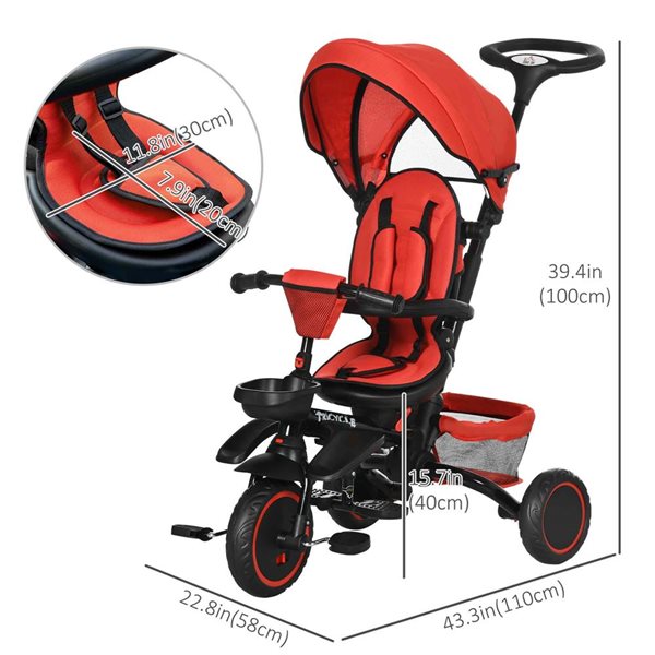 Aosom Red 6-in-1 Foldable Kids Trike with Adjustable Seat and Push Handle