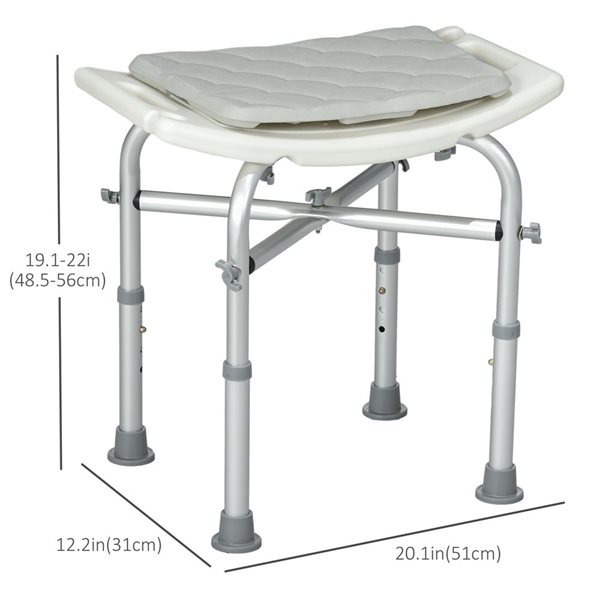 HOMCOM Shower Chair with Removable Padded Cushion and Suction Cup Feet
