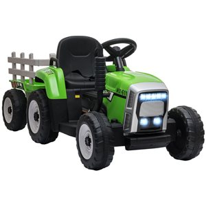 Aosom Green 12V Kids Ride on Tractor with Trailerr and Remote Control