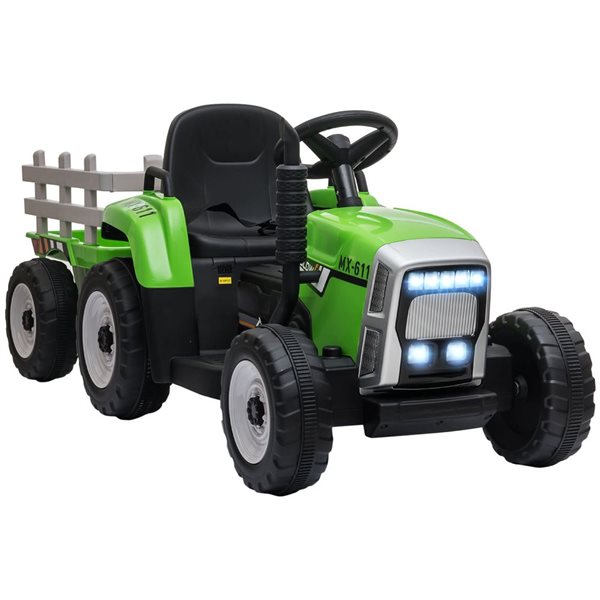 Tracteur pour enfants par Aosom, avec remorque et télécommande, 12 V, vert