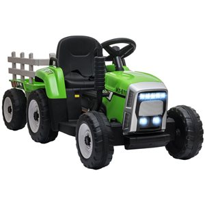 Tracteur pour enfants par Aosom, avec remorque et télécommande, 12 V, vert