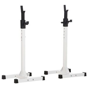 Soozier White Adjustable Barbell Power Rack Stand