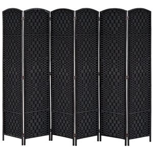 HomCom 17.7-in x 70.9-in Black Double Hinged Woven Wicker Room Divider and Privacy Screens