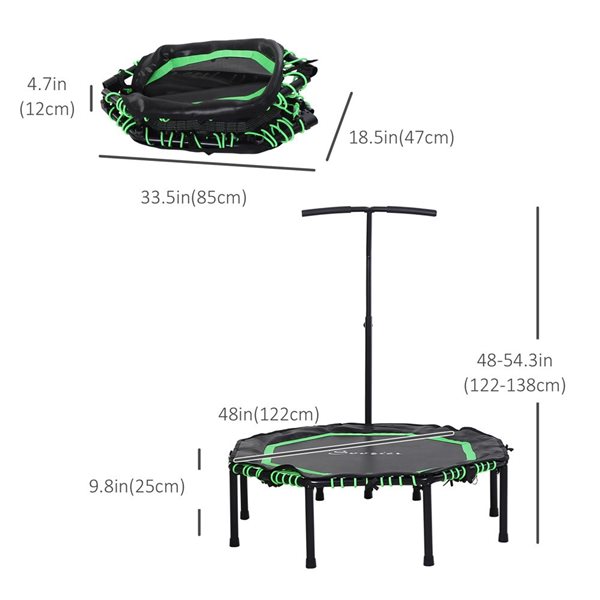 Mini trampoline avec poignée réglable par Soozier, 48 po, vert