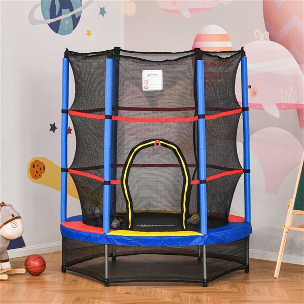 Outsunny 55-in Indoor Round Steel Frame Kid Trampoline with Enclosure Net