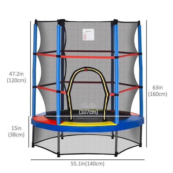 Outsunny 55-in Indoor Round Steel Frame Kid Trampoline with Enclosure Net