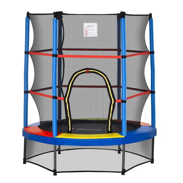 Outsunny 55-in Indoor Round Steel Frame Kid Trampoline with Enclosure Net