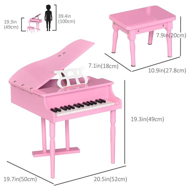 Piano moderne pour enfants avec banc par HomCom, rose