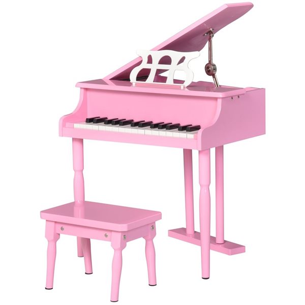 HomCom Pink 30 Keys Kids Grand Piano with Music Stand and Bench