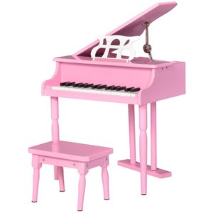 HomCom Pink 30 Keys Kids Grand Piano with Music Stand and Bench