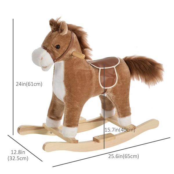 Qaba Brown Rocking Plush Horse on Wooden Rockers with Sounds