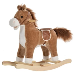 Qaba Brown Rocking Plush Horse on Wooden Rockers with Sounds