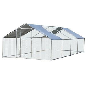 PawHut 9.8-ft x 28.75-ft Outdoor Backyard Galvanized Metal 3 Room Walk-in Chicken Coop with Waterproof UV-Protection Cover