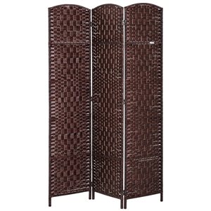 HomCom 17.7-in x 70.9-in Brown Double Hinged Woven Wicker Room Divider and Privacy Screens