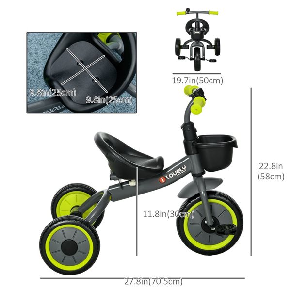 Qaba Black Toddler Bike with Adjustable Seat with Basket and Bell