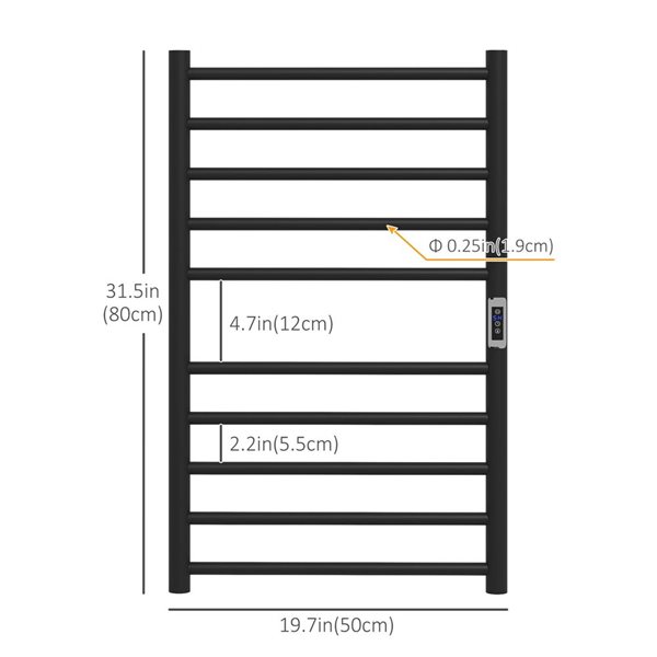 Porte-serviette chauffant mural avec minuterie par HomCom, noir