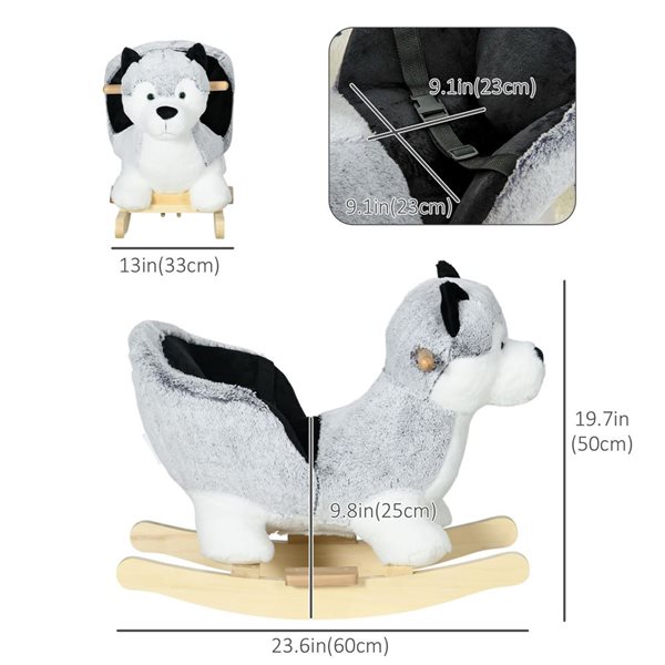 Cheval à bascule en peluche husky pour enfants par Qaba, base en bois