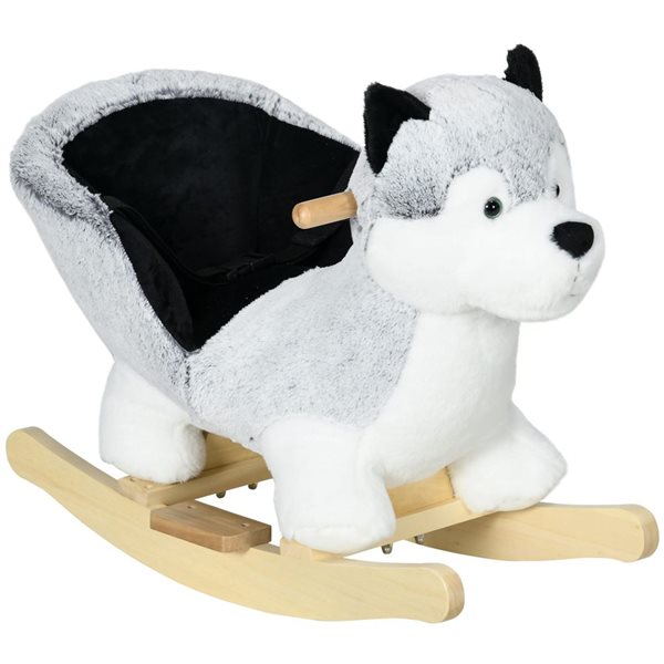 Cheval à bascule en peluche husky pour enfants par Qaba, base en bois