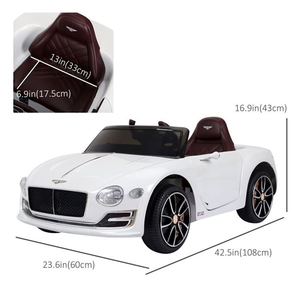 Voiture électrique sous licence Bentley avec télécommande par Aosom, 12 V, blanc