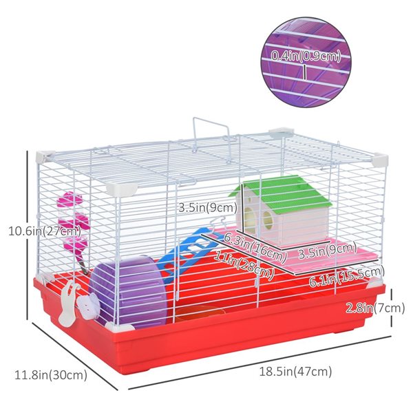 Cage pour hamster avec accessoires par PawHut - 18,5 po, rouge