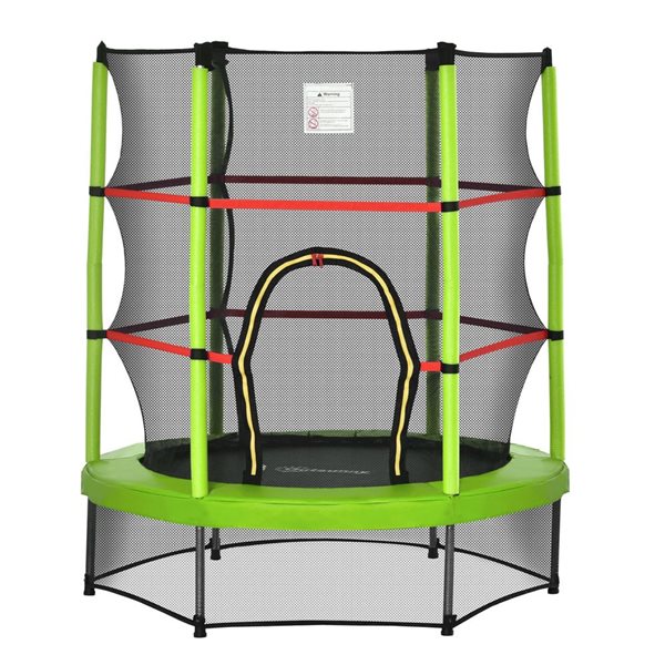 Outsunny Green 55-in Indoor Round Steel Frame Kid Trampoline with Enclosure Net