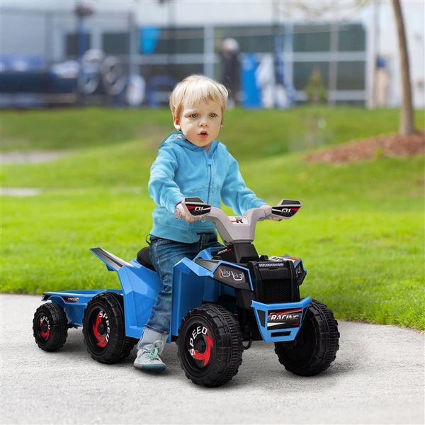 Aosom Blue 6V Kids ATV Quad with Back Trailer