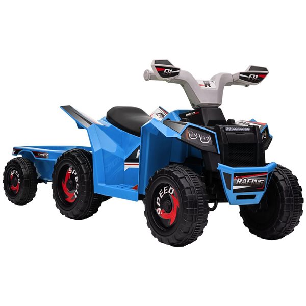 Aosom Blue 6V Kids ATV Quad with Back Trailer