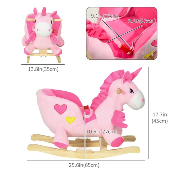 Qaba Wooden Base Pink Unicorn-Shaped Baby Rocker Chair  with Realistic Sounds and Seat Belt