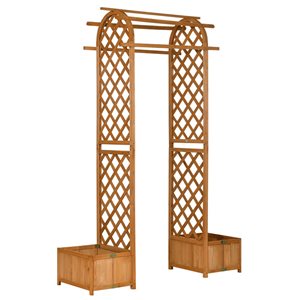 Outsunny 7.7-ft Brown Wood Garden Arch Arbor Treillis with Planter Box