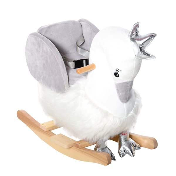 Qaba Wooden Base White Swan-Shaped Baby Rocker Chair  with Realistic Sounds and Seat Belt