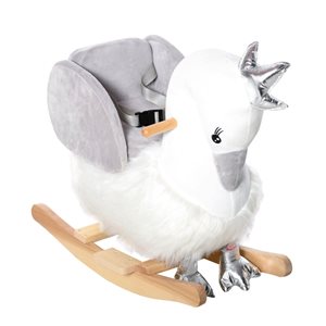 Qaba Wooden Base White Swan-Shaped Baby Rocker Chair  with Realistic Sounds and Seat Belt