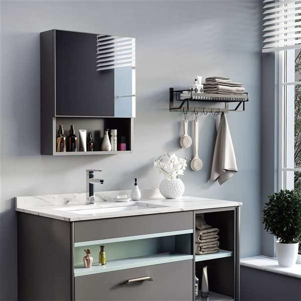 kleankin Black Wall Mounted Bathroom Cabinet with Mirror and Shelves