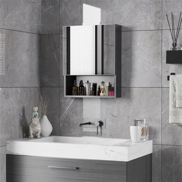 kleankin Black Wall Mounted Bathroom Cabinet with Mirror and Shelves