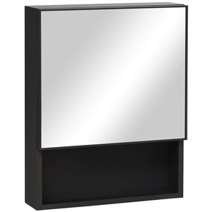 kleankin Black Wall Mounted Bathroom Cabinet with Mirror and Shelves